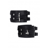 Черные кожаные оковы с двумя перекрёстными ремешками - Pecado - купить с доставкой в Пушкино