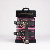 Черные кожаные оковы с розовой строчкой - Crazy Handmade - купить с доставкой в Пушкино