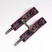 Черные кожаные оковы с розовой строчкой - Crazy Handmade - купить с доставкой в Пушкино