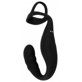 Черное эрекционное кольцо со стимуляцией промежности и анальной пробкой Cock Ring with RC Prostate Plug - Orion - в Пушкино купить с доставкой