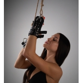 Черные высокие кожаные наручники для подвешивания - Crazy Handmade - купить с доставкой в Пушкино