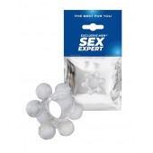 Прозрачное эластичное эрекционное кольцо с 6 шариками - Sex Expert - в Пушкино купить с доставкой
