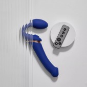 Синий безремневой страпон Multi Orgasm Bendable Strap-On size XL с клиторальной стимуляцией - Strap-on-me - купить с доставкой в Пушкино