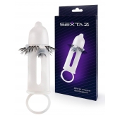 Эластичная насадка на пенис с подхватом мошонки и стимулирующими «ресничками» - Sextaz - в Пушкино купить с доставкой