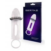 Закрытая насадка на пенис с подхватом мошонки и стимулирующими «ресничками» - Sextaz - в Пушкино купить с доставкой