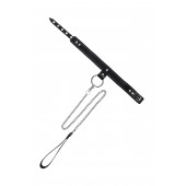 Черный узкий однослойный ошейник с серебристым поводком-цепочкой - Pecado - купить с доставкой в Пушкино