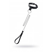 Черный узкий однослойный ошейник с серебристым поводком-цепочкой - Pecado - купить с доставкой в Пушкино