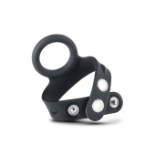 Черное эрекционное кольцо с подхватом мошонки на кнопках VS6 - Blush Novelties - в Пушкино купить с доставкой