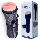 Телесный мастурбатор-вагина в черной колбе с вибрацией - Boys of Toys - в Пушкино купить с доставкой