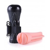 Телесный мастурбатор-вагина в черной колбе с вибрацией - Boys of Toys - в Пушкино купить с доставкой