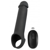 Черная вибронасадка для пениса с хомутом для мошонки и пультом ДУ Remote Controlled Penis Extension - Orion - в Пушкино купить с доставкой