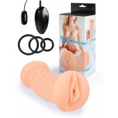 Телесный двусторонний мастурбатор с вибропулей и эрекционными кольцами в комплекте - Sexy Girl - в Пушкино купить с доставкой
