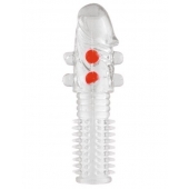 Гелевая прозрачная насадка с шариками и шипами - 14 см. - Toyfa Basic - в Пушкино купить с доставкой