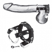 Утяжка на пенис на замочке Duo Cock And Ball Lock - BlueLine - купить с доставкой в Пушкино