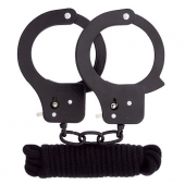Чёрные наручники из листового металла в комплекте с веревкой BONDX METAL CUFFS LOVE ROPE SET - Dream Toys - купить с доставкой в Пушкино