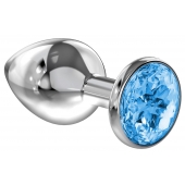Большая серебристая анальная пробка Diamond Light blue Sparkle Large с голубым кристаллом - 8 см. - Lola Games - купить с доставкой в Пушкино