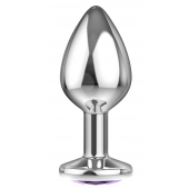 Большая серебристая анальная пробка Diamond Purple Sparkle Large с фиолетовым кристаллом - 8 см. - Lola Games - купить с доставкой в Пушкино