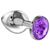 Большая серебристая анальная пробка Diamond Purple Sparkle Large с фиолетовым кристаллом - 8 см. - Lola Games - купить с доставкой в Пушкино