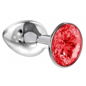 Малая серебристая анальная пробка Diamond Red Sparkle Small с красным кристаллом - 7 см. - Lola Games - купить с доставкой в Пушкино