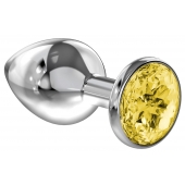 Большая серебристая анальная пробка Diamond Yellow Sparkle Large с жёлтым кристаллом - 8 см. - Lola Games - купить с доставкой в Пушкино