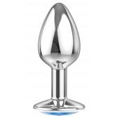Малая серебристая анальная пробка Diamond Light blue Sparkle Small с голубым кристаллом - 7 см. - Lola Games - купить с доставкой в Пушкино