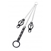 Черно-серебристые зажимы для сосков с кольцом для пениса TOYFA Metal - ToyFa - купить с доставкой в Пушкино