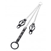 Черно-серебристые зажимы для сосков с кольцом для пениса TOYFA Metal - ToyFa - купить с доставкой в Пушкино