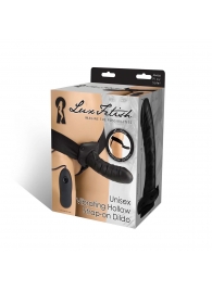 Чёрный полый страпон с вибрацией Unisex Vibrating Hollow Strap-On - 14 см. - Lux Fetish - купить с доставкой в Пушкино
