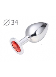 Коническая серебристая анальная втулка с красным кристаллом - 8,2 см. - Anal Jewelry Plug - купить с доставкой в Пушкино