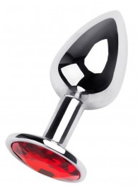 Маленькая коническая серебристая анальная пробка с красным кристаллом - 7 см. - ToyFa - купить с доставкой в Пушкино