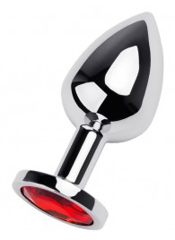 Серебристая коническая анальная пробка с красным кристаллом - 8 см. - ToyFa - купить с доставкой в Пушкино