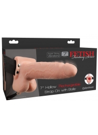 Телесный перезаряжаемый вибрострапон 7  Hollow Rechargeable Strap-on with Balls - 20,3 см. - Pipedream - купить с доставкой в Пушкино