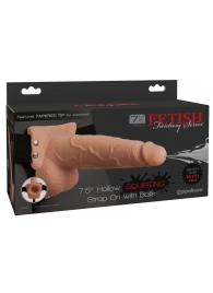 Телесный полый страпон с имитацией эякуляции 7.5  Hollow Squirting Strap-On with Balls Flesh - 21,6 см. - Pipedream - купить с доставкой в Пушкино