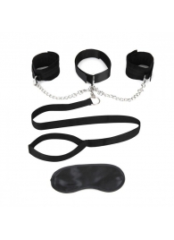 Чёрный ошейник с наручниками и поводком Collar Cuffs   Leash Set - Lux Fetish - купить с доставкой в Пушкино