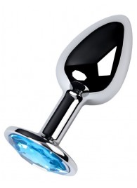 Серебристая конусовидная анальная пробка с голубым кристаллом - 7 см. - ToyFa - купить с доставкой в Пушкино