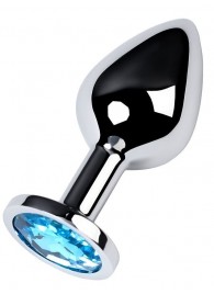 Серебристая конусовидная анальная пробка с голубым кристаллом - 8 см. - ToyFa - купить с доставкой в Пушкино