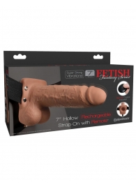 Кофейный перезаряжаемый вибрострапон 7  Hollow Rechargeable Strap-on with Balls - 20,3 см. - Pipedream - купить с доставкой в Пушкино