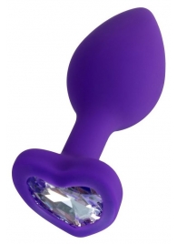 Фиолетовая анальная втулка Diamond Heart с прозрачным кристаллом - 7 см. - ToyFa - купить с доставкой в Пушкино