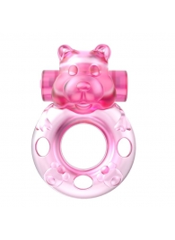 Розовое эрекционное виброкольцо на пенис Pink Bear - Baile - в Пушкино купить с доставкой