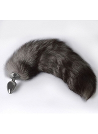 Серебристая коническая анальная пробка с пушистым хвостиком - Sitabella - купить с доставкой в Пушкино