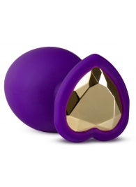 Фиолетовая анальная пробка Bling Plug Large с золотистым стразом - 9,5 см. - Blush Novelties - купить с доставкой в Пушкино