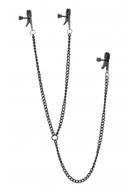 Черные зажимы на соски и клитор на цепочке DELUXE NIPPLE   CLIT CLAMPS - Dream Toys - купить с доставкой в Пушкино