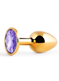 Золотистая анальная пробка с фиолетовым стразом - 7,2 см. - Anal Jewelry Plug - купить с доставкой в Пушкино