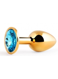 Золотистая анальная пробка с голубым стразом - 7,2 см. - Anal Jewelry Plug - купить с доставкой в Пушкино