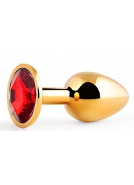 Золотистая анальная пробка с красным стразом - 7,2 см. - Anal Jewelry Plug - купить с доставкой в Пушкино
