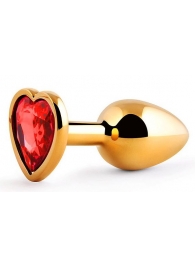 Золотистая анальная пробка с красным стразом-сердечком - 7 см. - Anal Jewelry Plug - купить с доставкой в Пушкино
