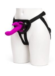 Лиловый страпон Rechargeable Vibrating Strap-On Harness Set - 17,6 см. - Happy Rabbit - купить с доставкой в Пушкино