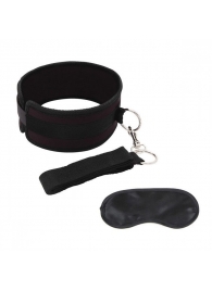 Черный ошейник с длинным поводком Collar and Leash Set - Lux Fetish - купить с доставкой в Пушкино