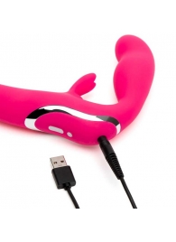 Ярко-розовый безремневой страпон Rechargeable Vibrating Strapless Strap-On - Happy Rabbit - купить с доставкой в Пушкино
