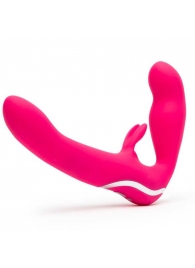 Ярко-розовый безремневой страпон Rechargeable Vibrating Strapless Strap-On - Happy Rabbit - купить с доставкой в Пушкино